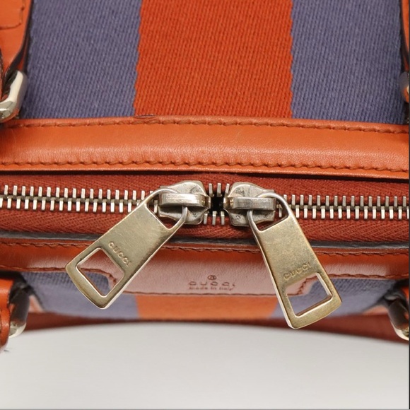 SOLD 🛑 GUCCI GG Canvas Sherry Line Hand Bag 2way Blue Beige Orange - Picture 14 of 17